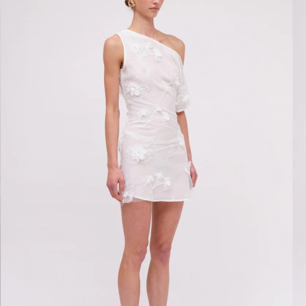 White Asymmetrical Ruched One-Shoulder Dress
